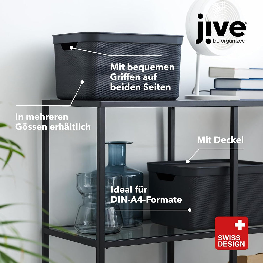 Jive Aufbewahrungsbox 3er Set mit Deckel Kunststoff Gruen Anthrazit