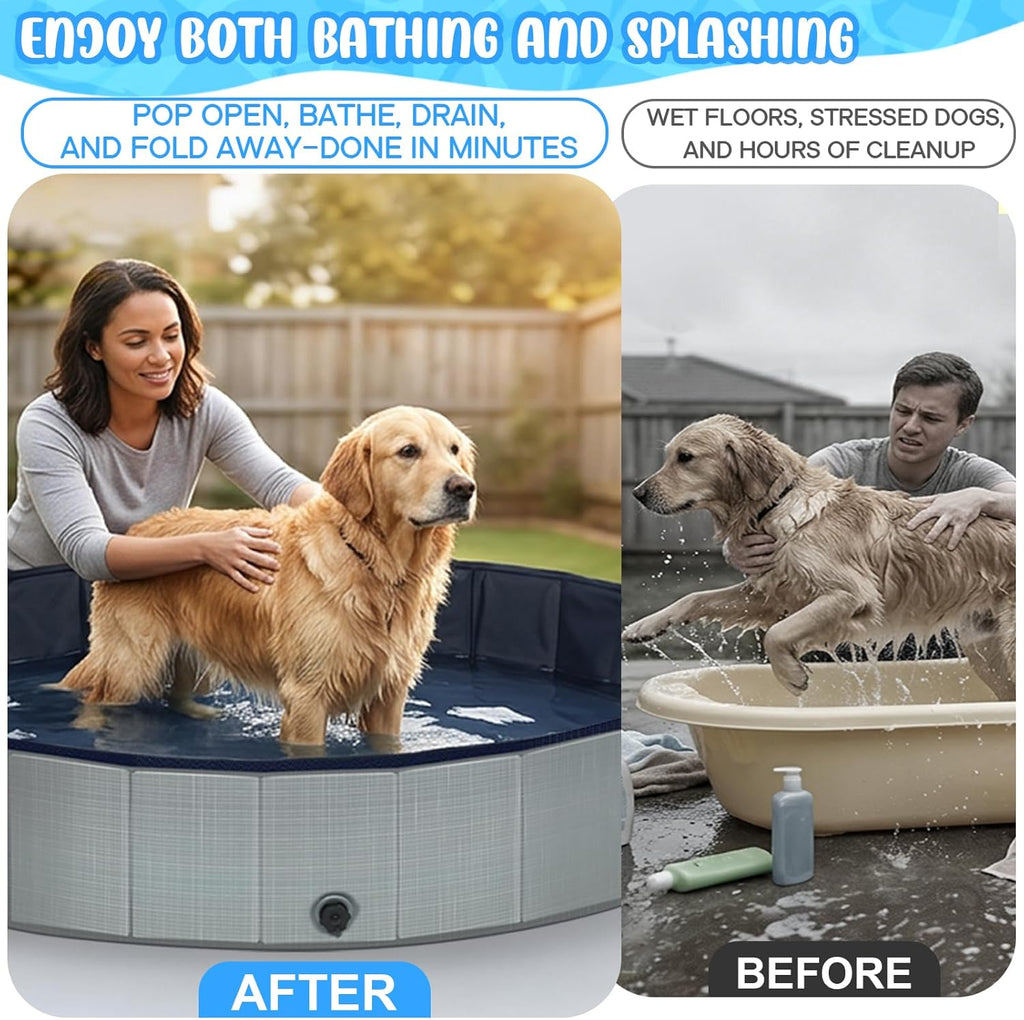 Faltbarer Hundepool Grau 100x30 cm, rutschfester Boden, 100cm-180cm