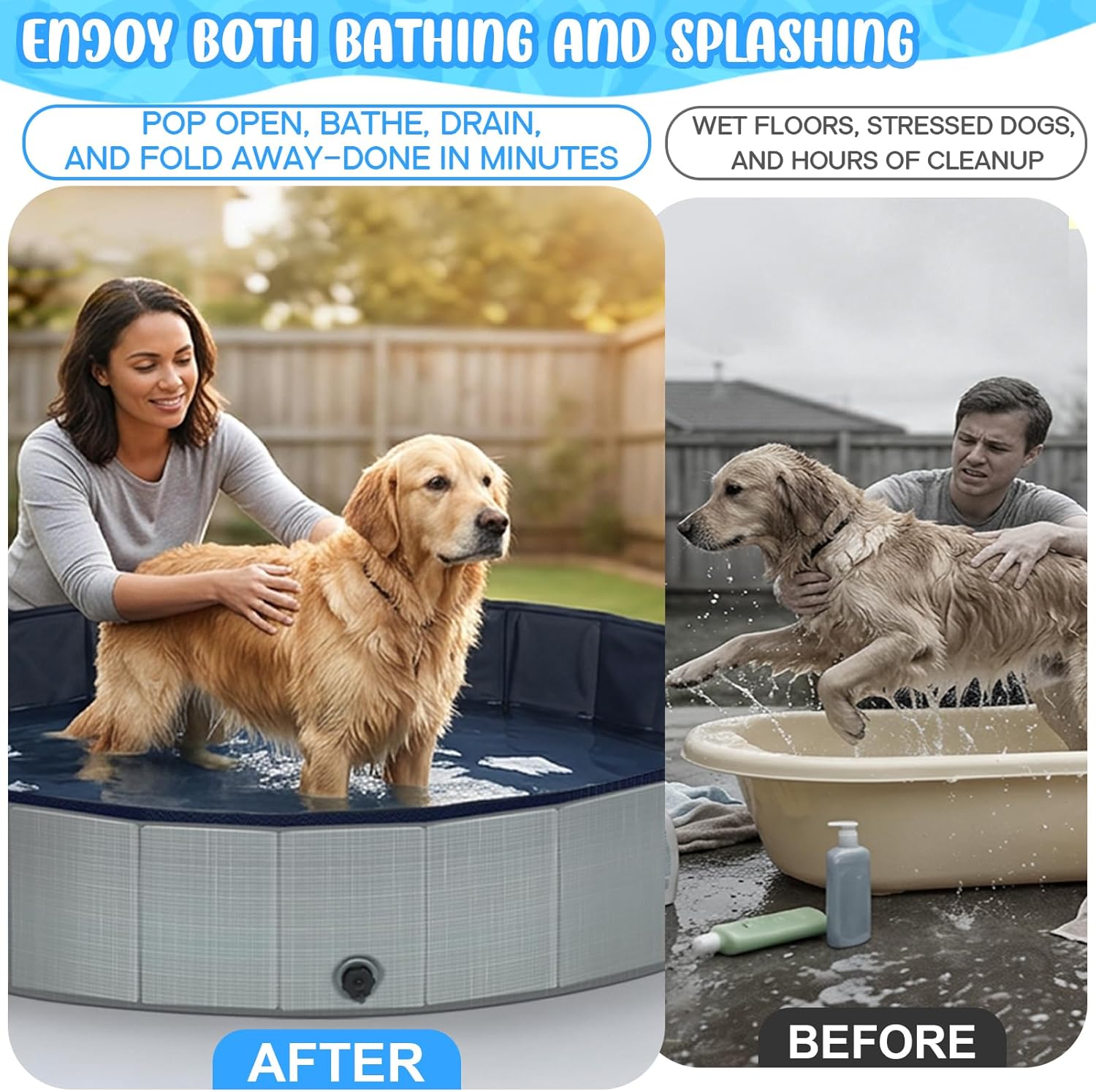 Faltbarer Hundepool Grau 100x30 cm, rutschfester Boden, 100cm-180cm