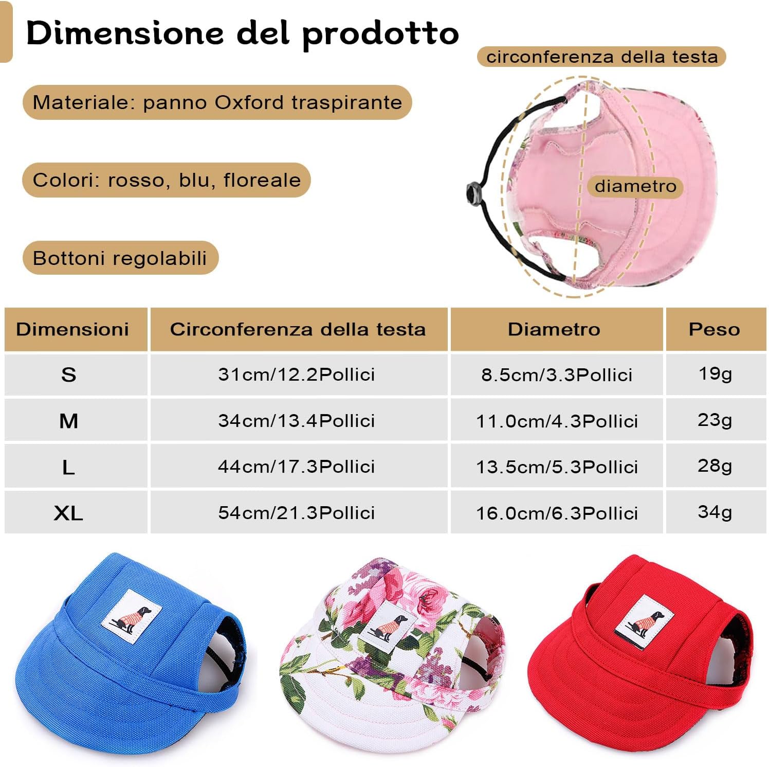 LATRAT Hunde Baseballmuetze verstellbar mit Ohrloechern Sonnenschutz S-XL Blau