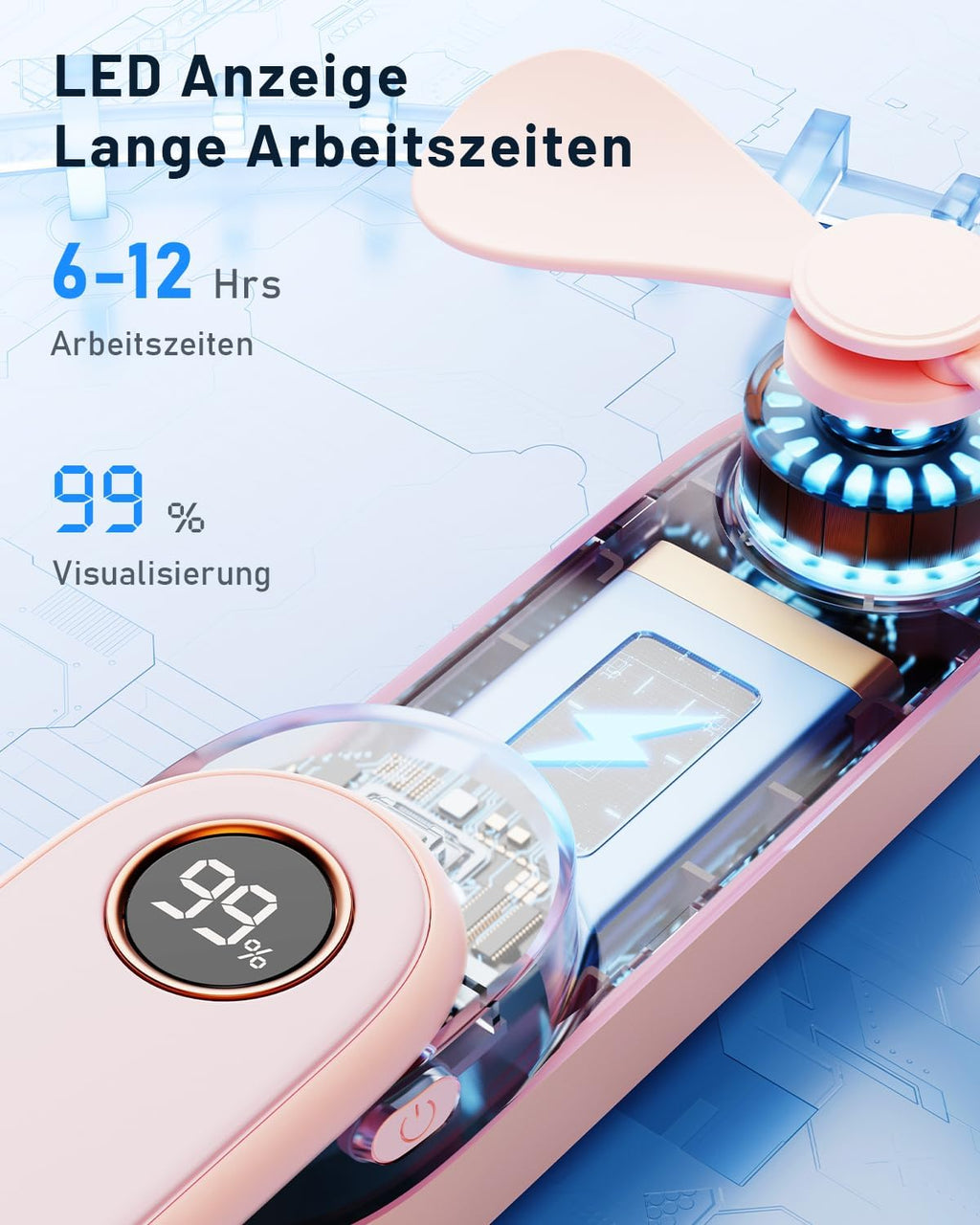SWEETFULL Mini Ventilator 11,4 cm faltbar Akku 3 Geschwindigkeiten USB Schwarz