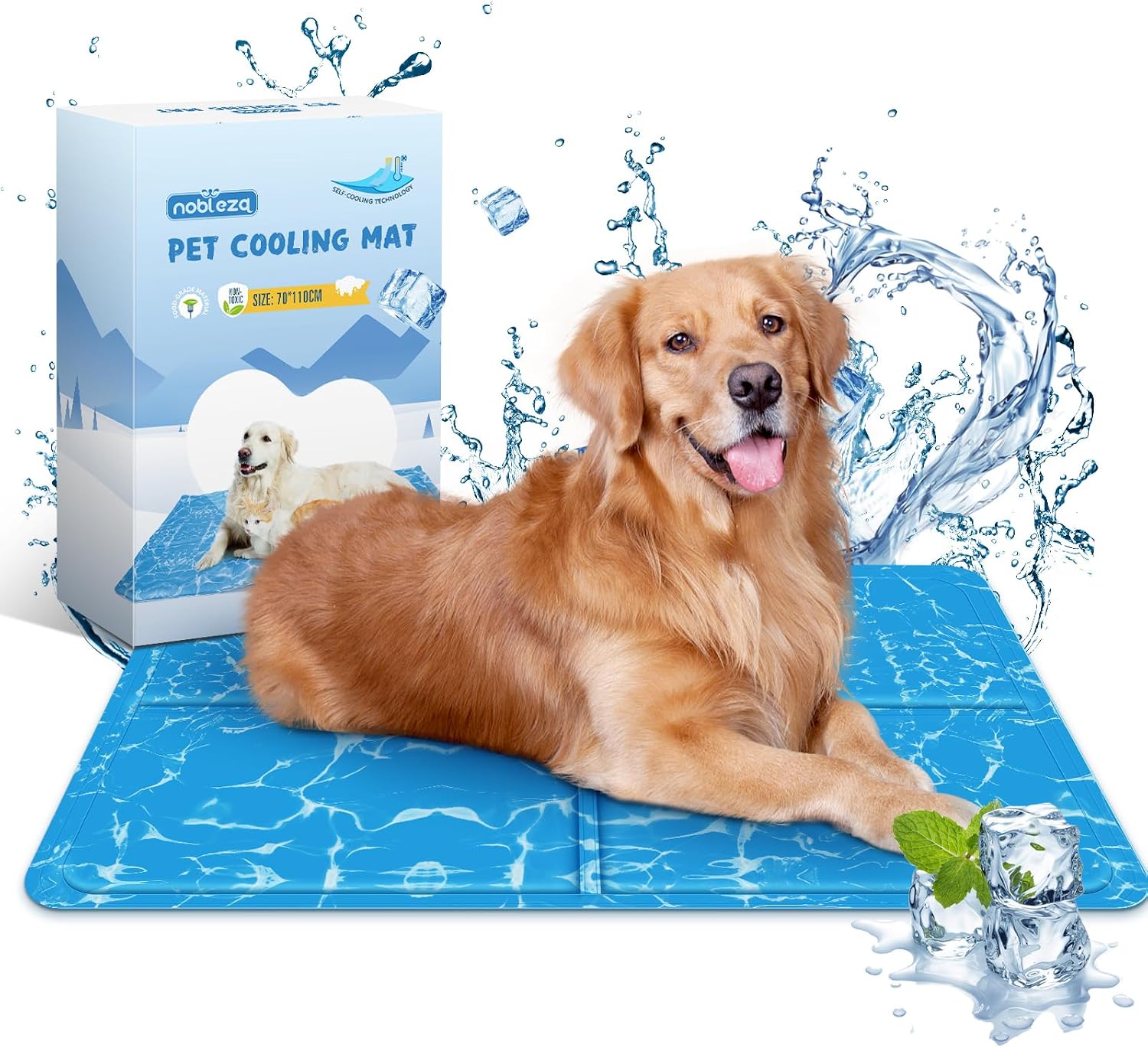 Nobleza Kuehlmatte fuer Hunde 65×50 cm Gel 2cm-80cm Hellblau selbstkuehlend