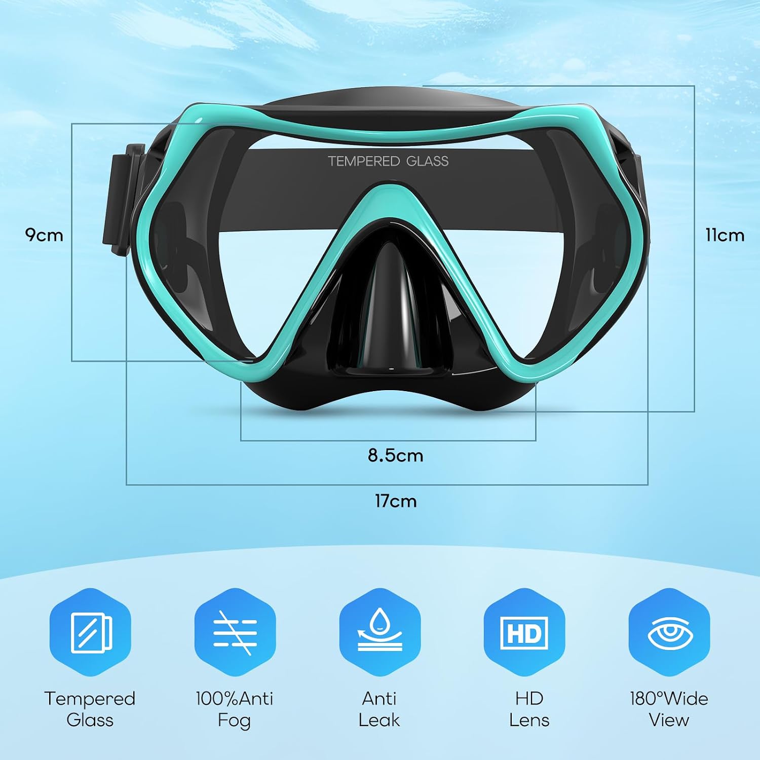 Findway Tauchmaske Erwachsene Teenager 180° Panorama-Glas Anti-Fog Nasenabdeckun