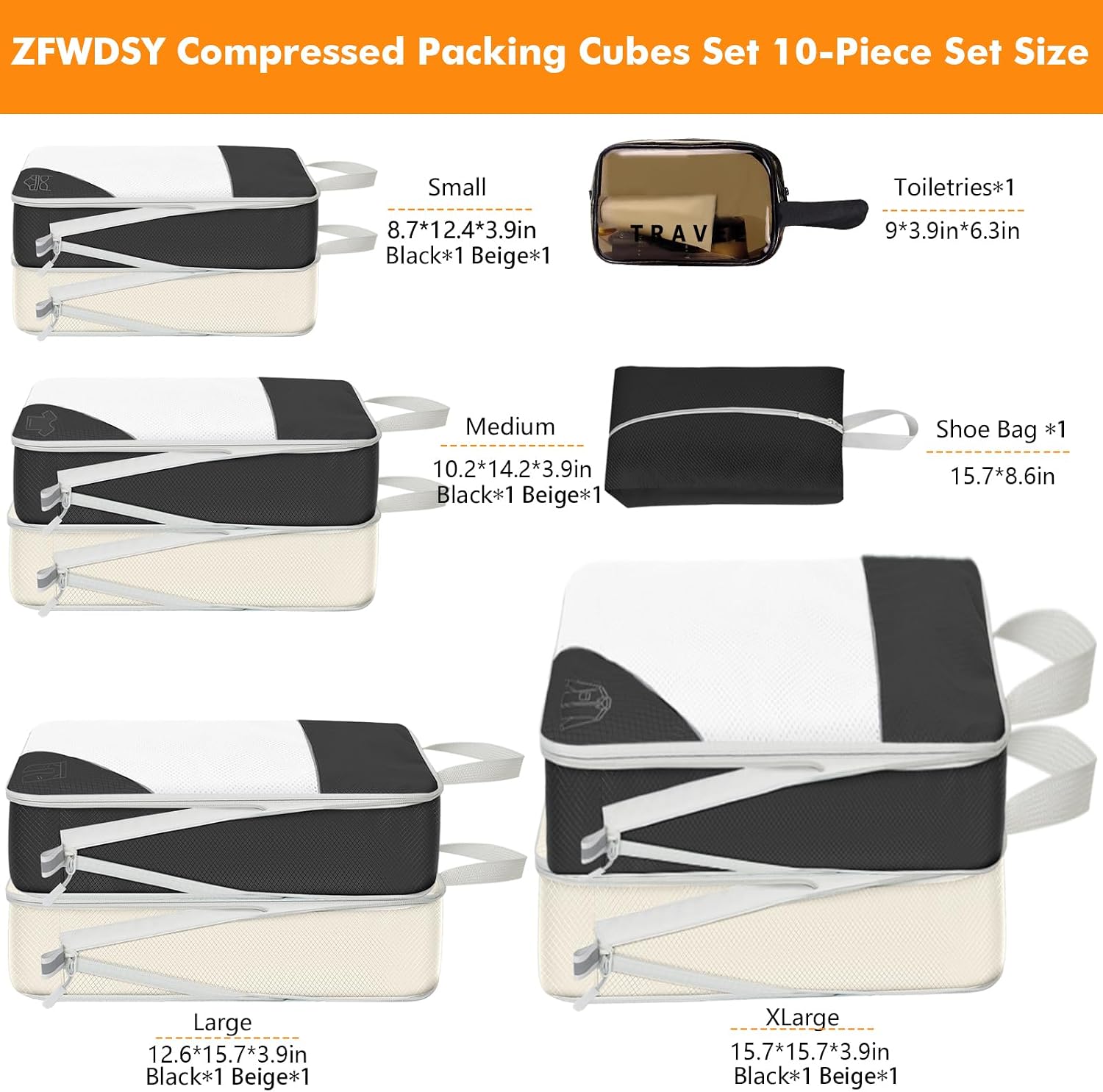 10er Pack Kompressions Packing Cubes Koffer Organizer Reise-Set