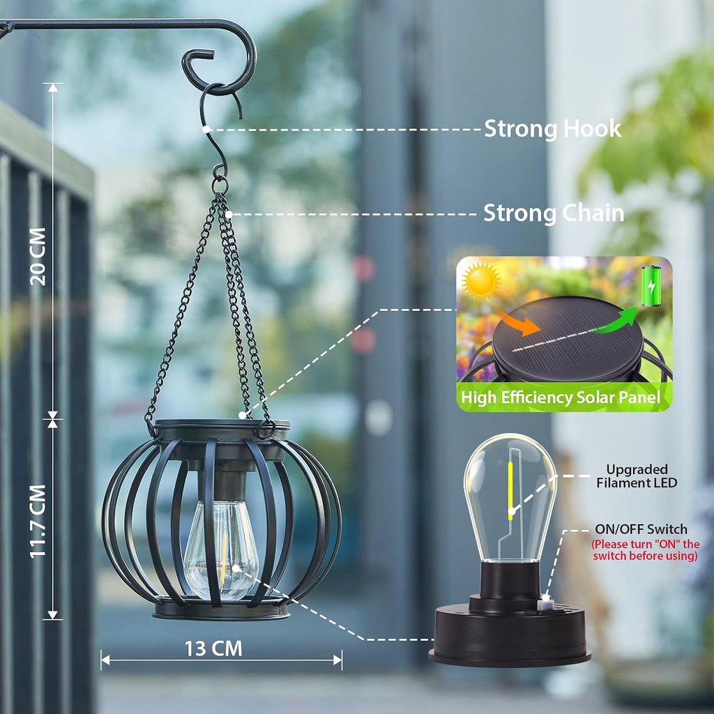 BUCASA Solar Haengelampen Aussen 2er Set LED IP65 Metall Garten Terrasse Balkon
