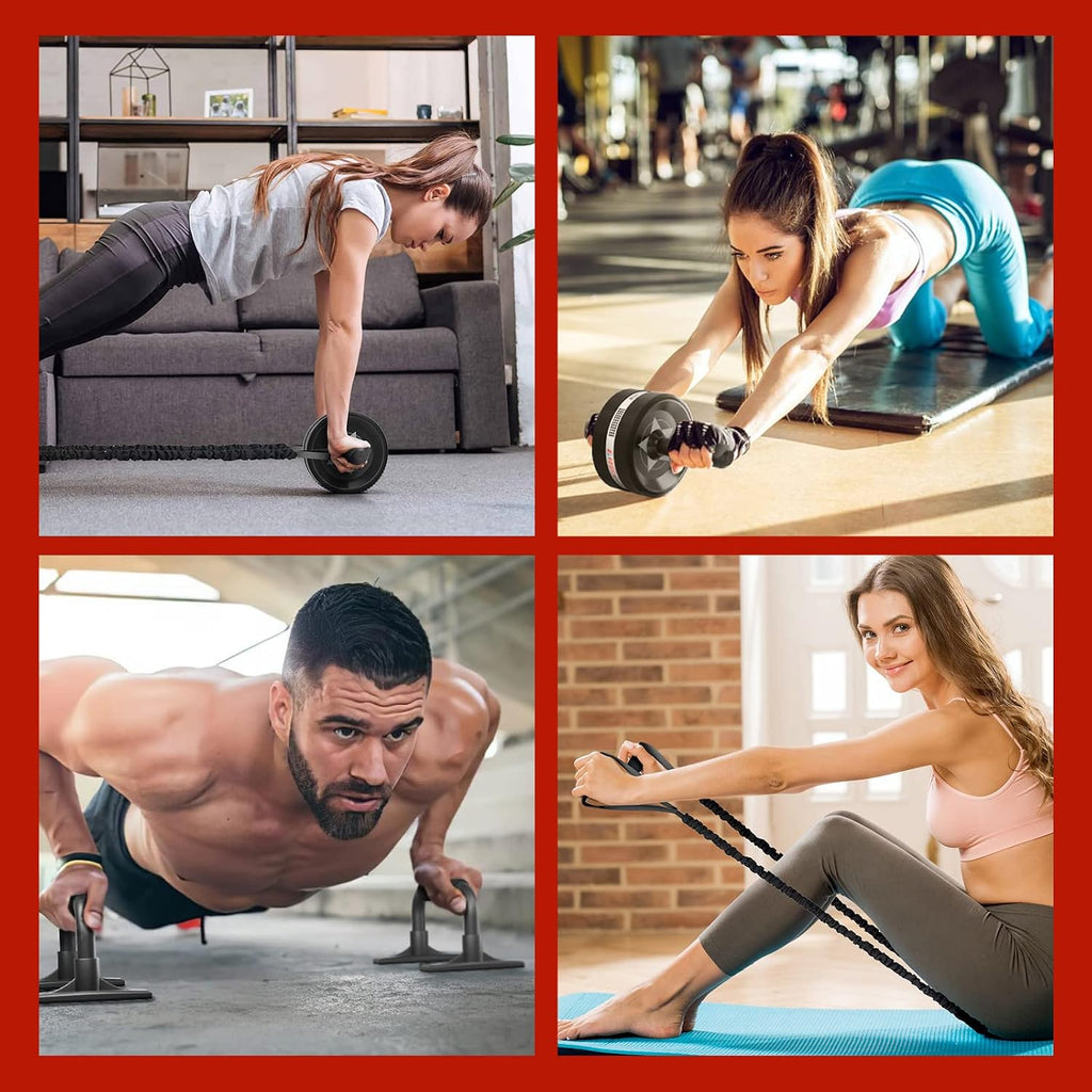 EnterSports Bauchmuskelroller mit zwei Kniematten, Bauchtrainer fuer Zuhause
