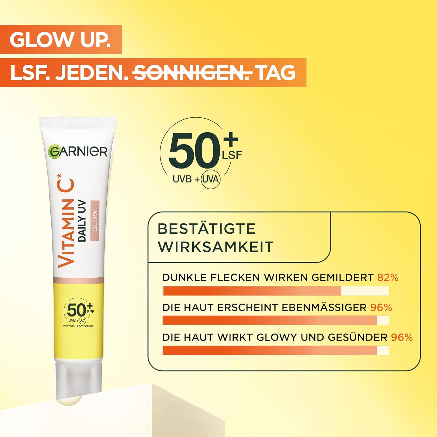 Garnier Vitamin C Sonnenfluid LSF 50+ Gesicht Hals 40 ml Vegan Daily UV Glow