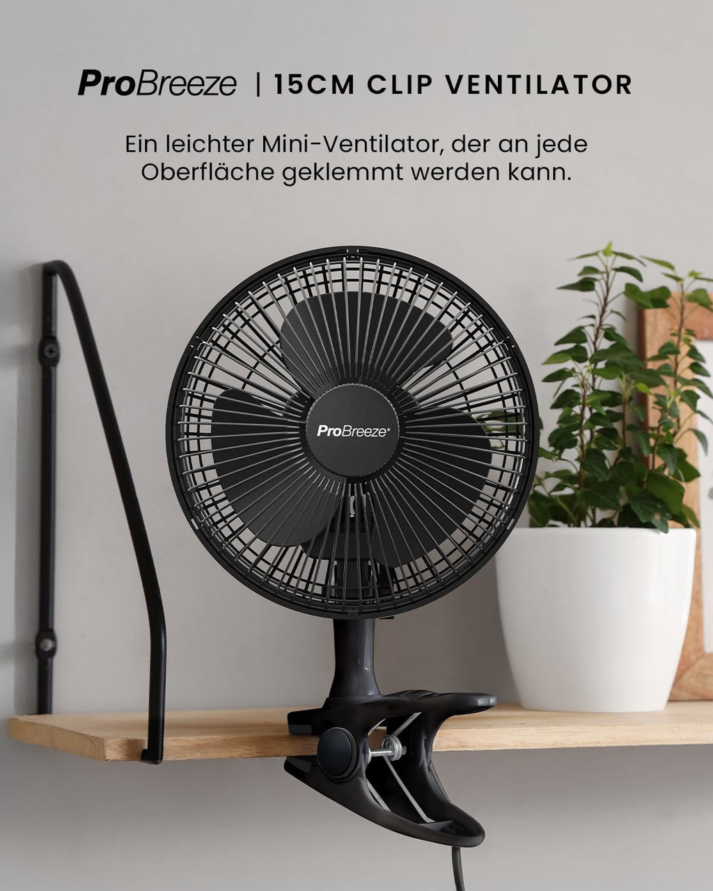 Pro Breeze Tischventilator 20 cm mit Clip, 2 Geschwindigkeiten, leise
