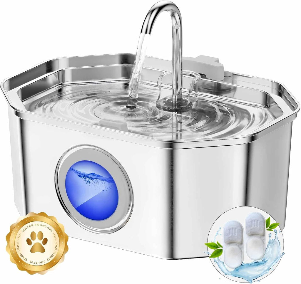 Apauk Trinkbrunnen aus Edelstahl 3,2L leise mit LED-Fenster A-2 Filter & 2 Schwae