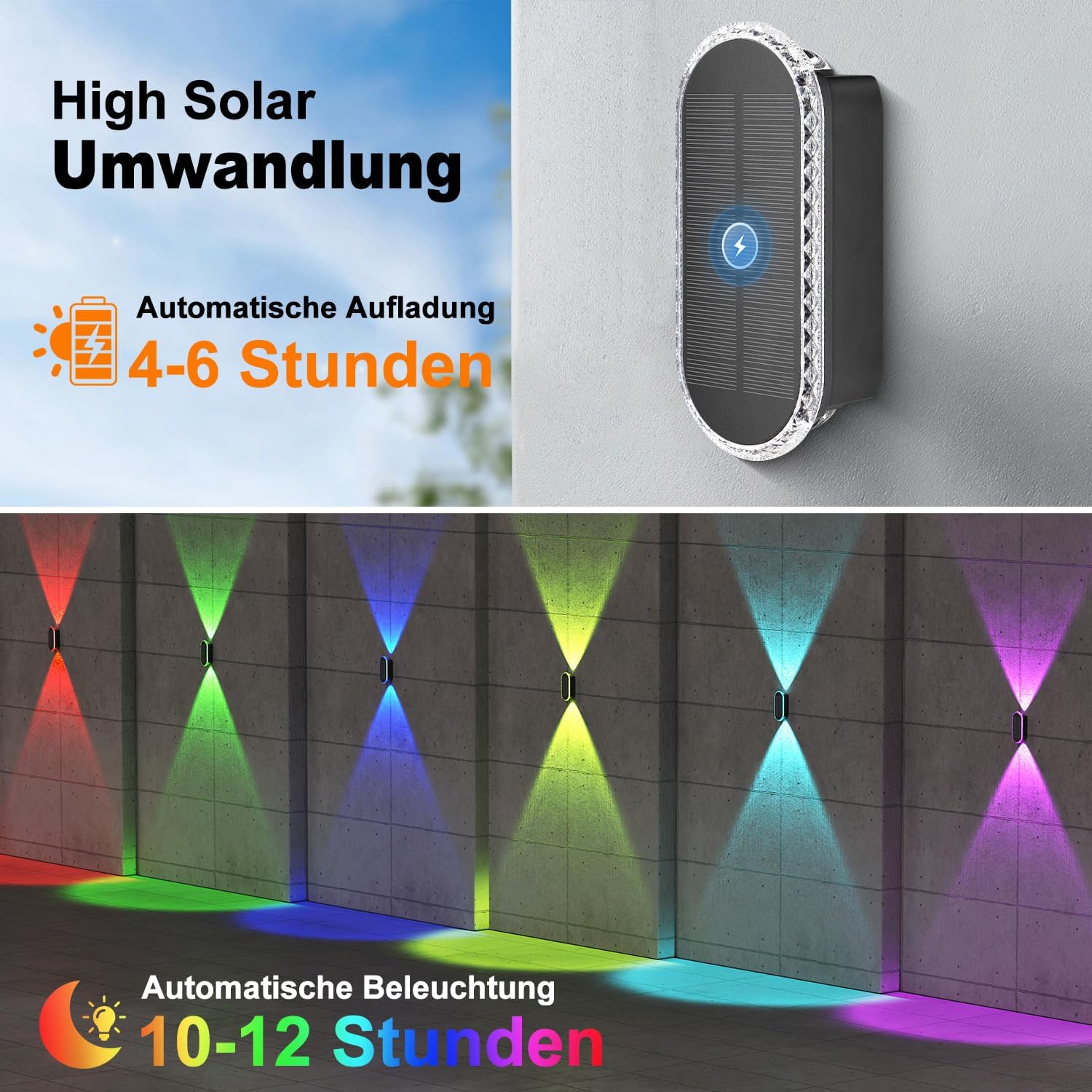 ELLASAY Solar Wandleuchte aussen IP65 Up-and-Down, 3 Lichtfarben, 4er Set