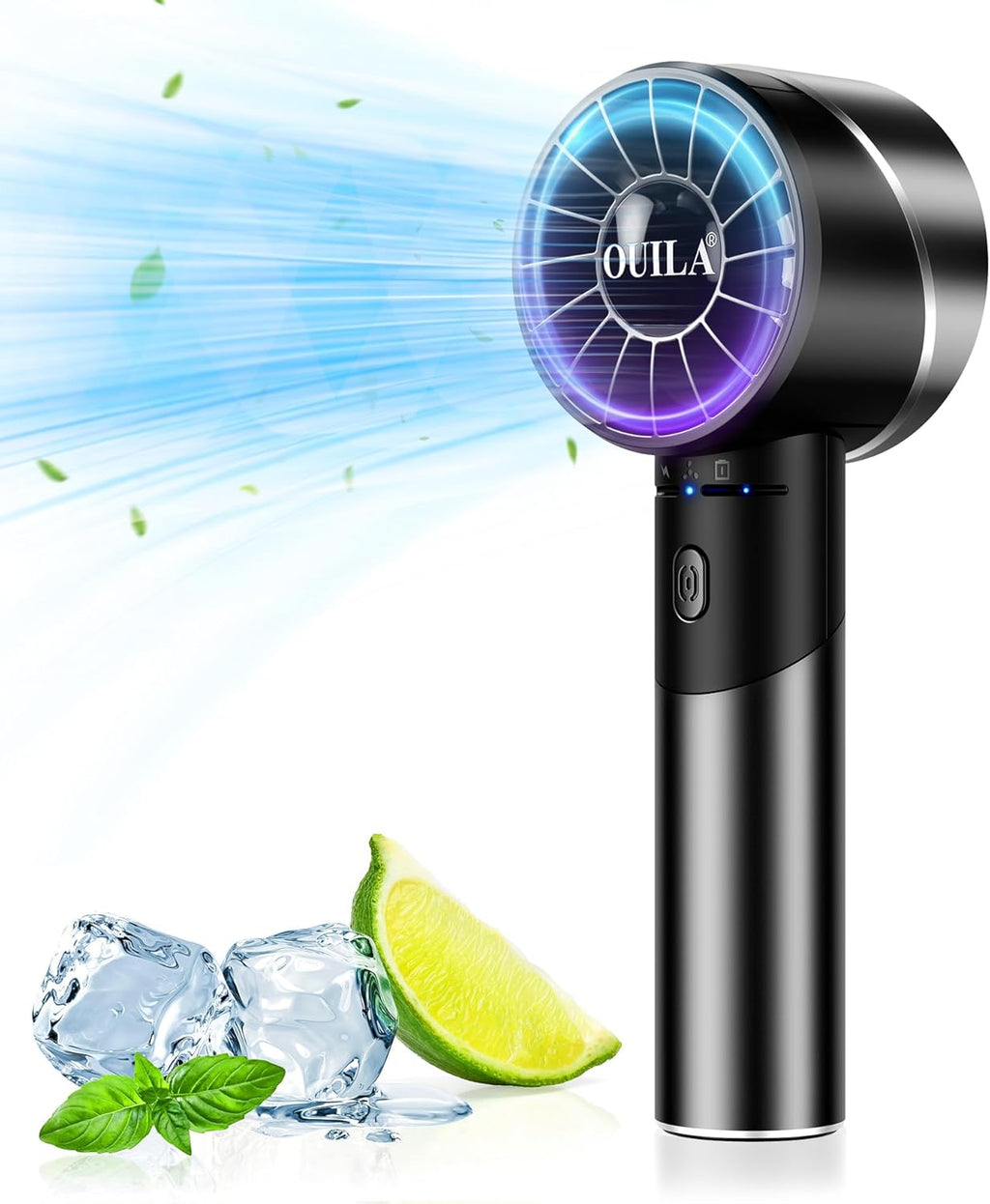 OUILA Handventilator USB 2600 mAh Metallgehaeuse 4 Stufen bis 7000 rpm Schwarz