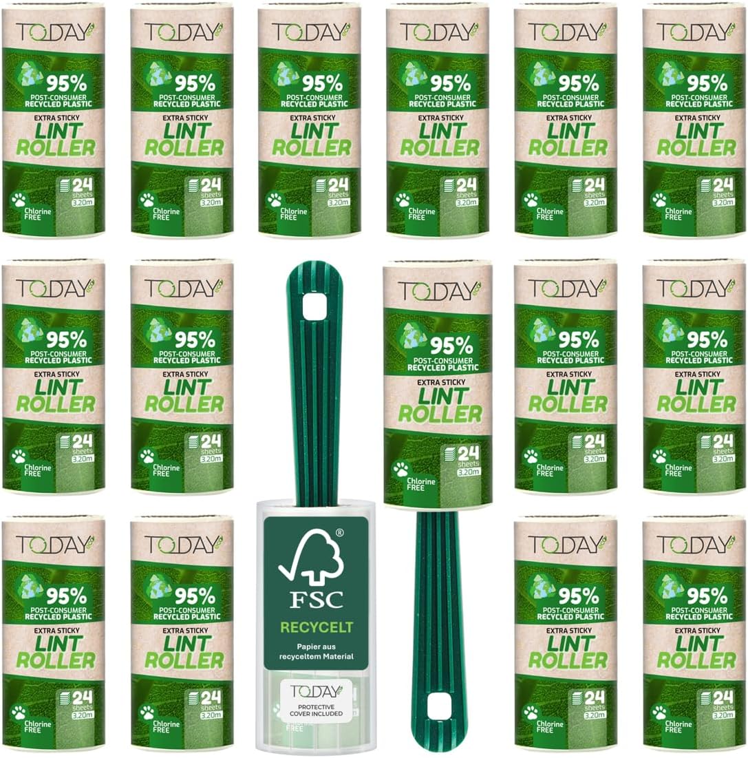 Today Eco Fusselrolle 16 Rollen mit Deckel und 2 Abroller 95% recyceltes Materia
