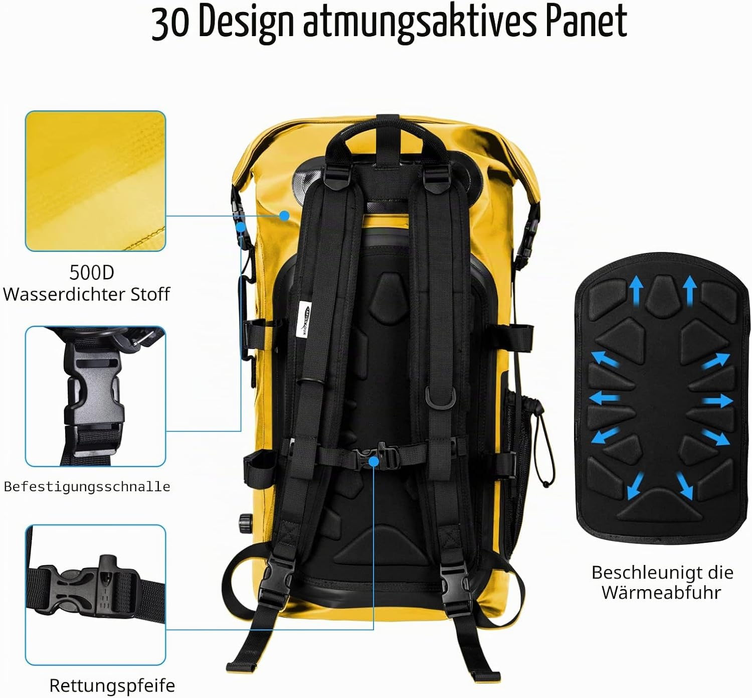 wasserdichter Drybag Rucksack mit Rollverschluss Unisex Gelb