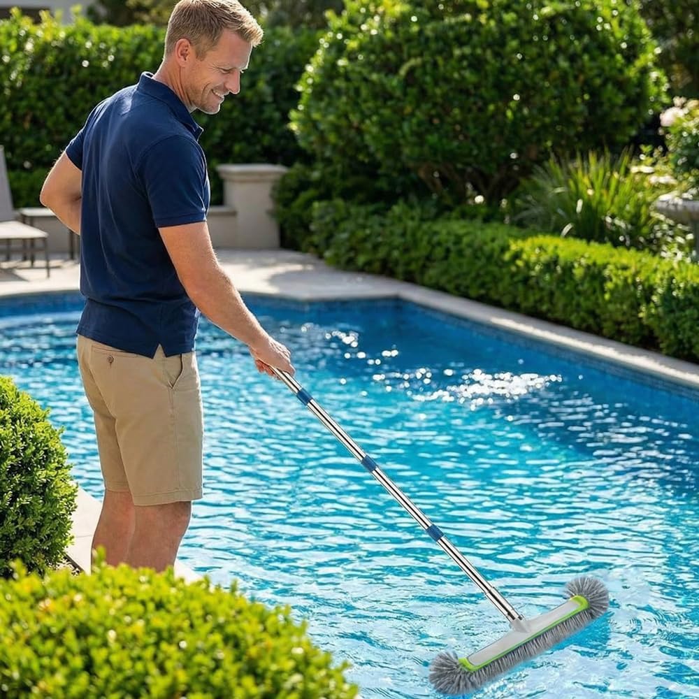 Poolbuersten Set 45 cm mit Teleskopstange 230 cm, Reinigungstuch & Waschhandschuh