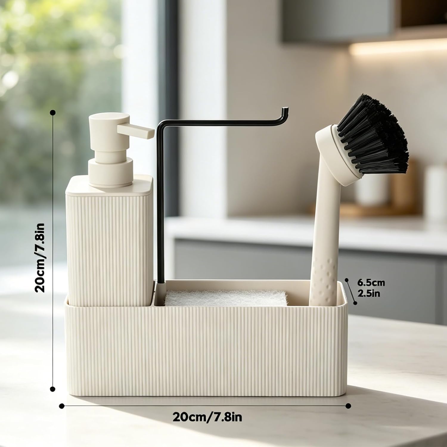 Spuelmittelspender mit Schwammhalter Schwarz Set fuer Kueche Waschbecken