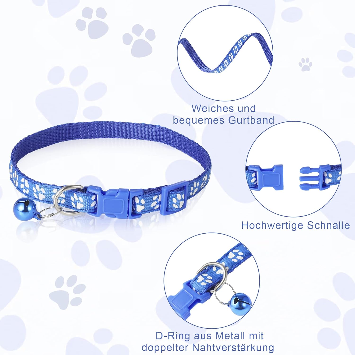 4er Set Welpenhalsband mit Leine verstellbar Nylon für kleine Hunde & Katzen