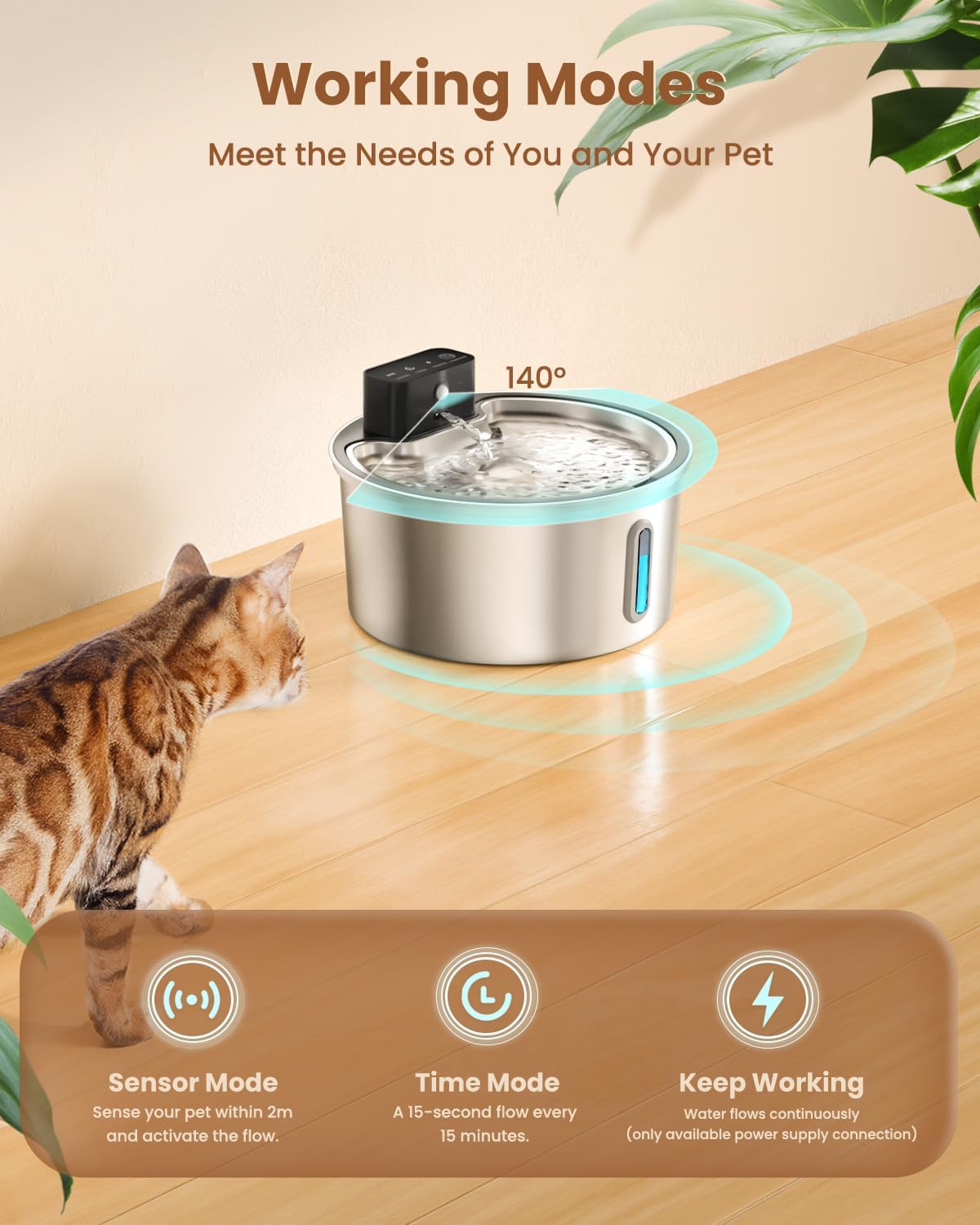 PawPoll kabelloser Katzenbrunnen Edelstahl 4200mAh Leise Pumpe LED BPA-frei