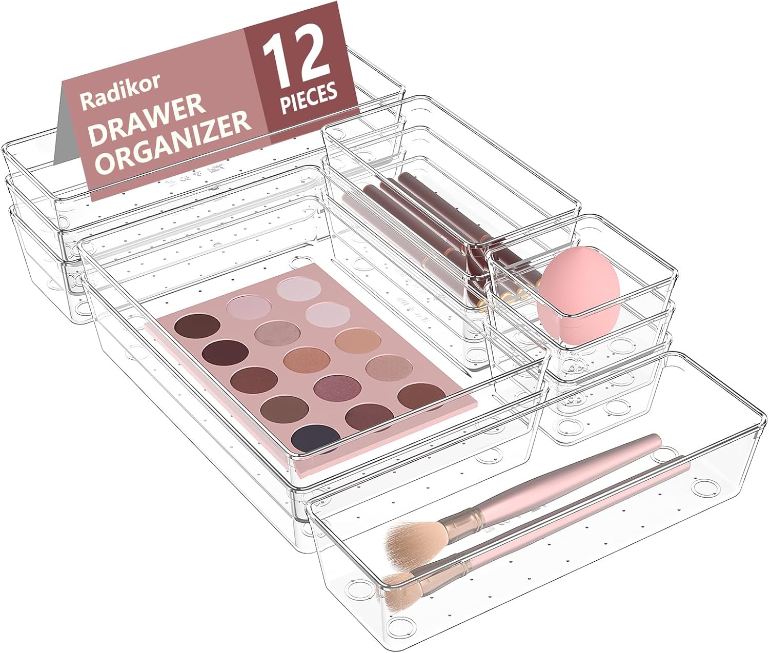 Schubladen Organizer 12er Set fuer Make-up, Buero, Kueche und Bad, 4 Groessen