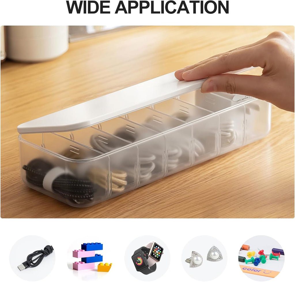 Kabelaufbewahrungsbox transparent 2er Set mit Faechern und Kabelbindern