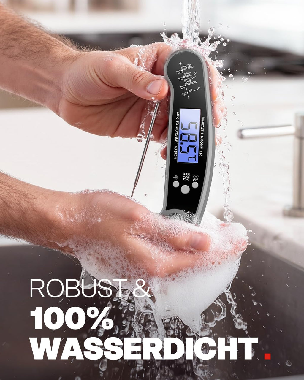 Digitales klappbares Fleischthermometer wasserdicht 3 Sekunden Anzeige