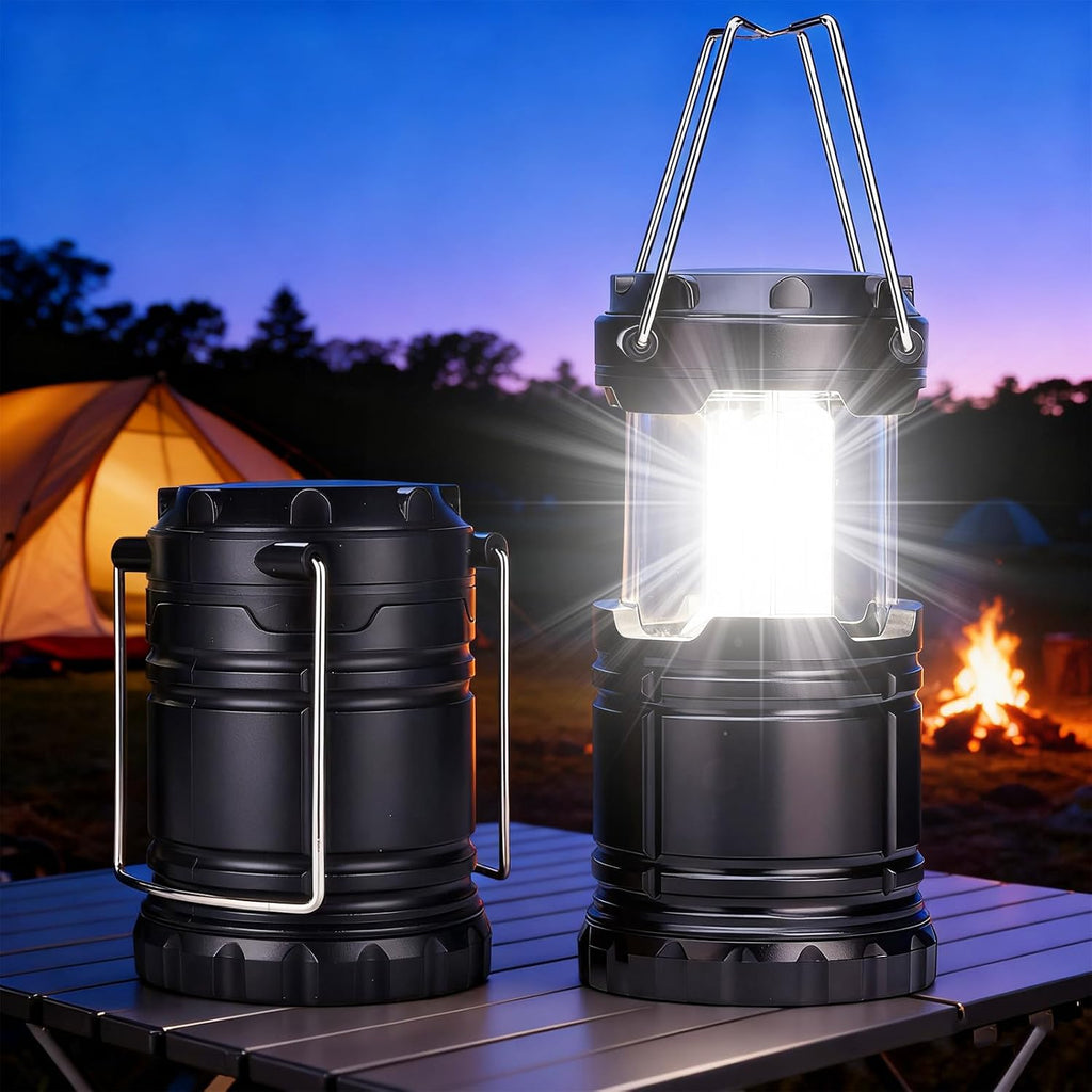 2er Set faltbare LED Campinglampe wasserdicht mit Haken, batteriebetrieben AAA