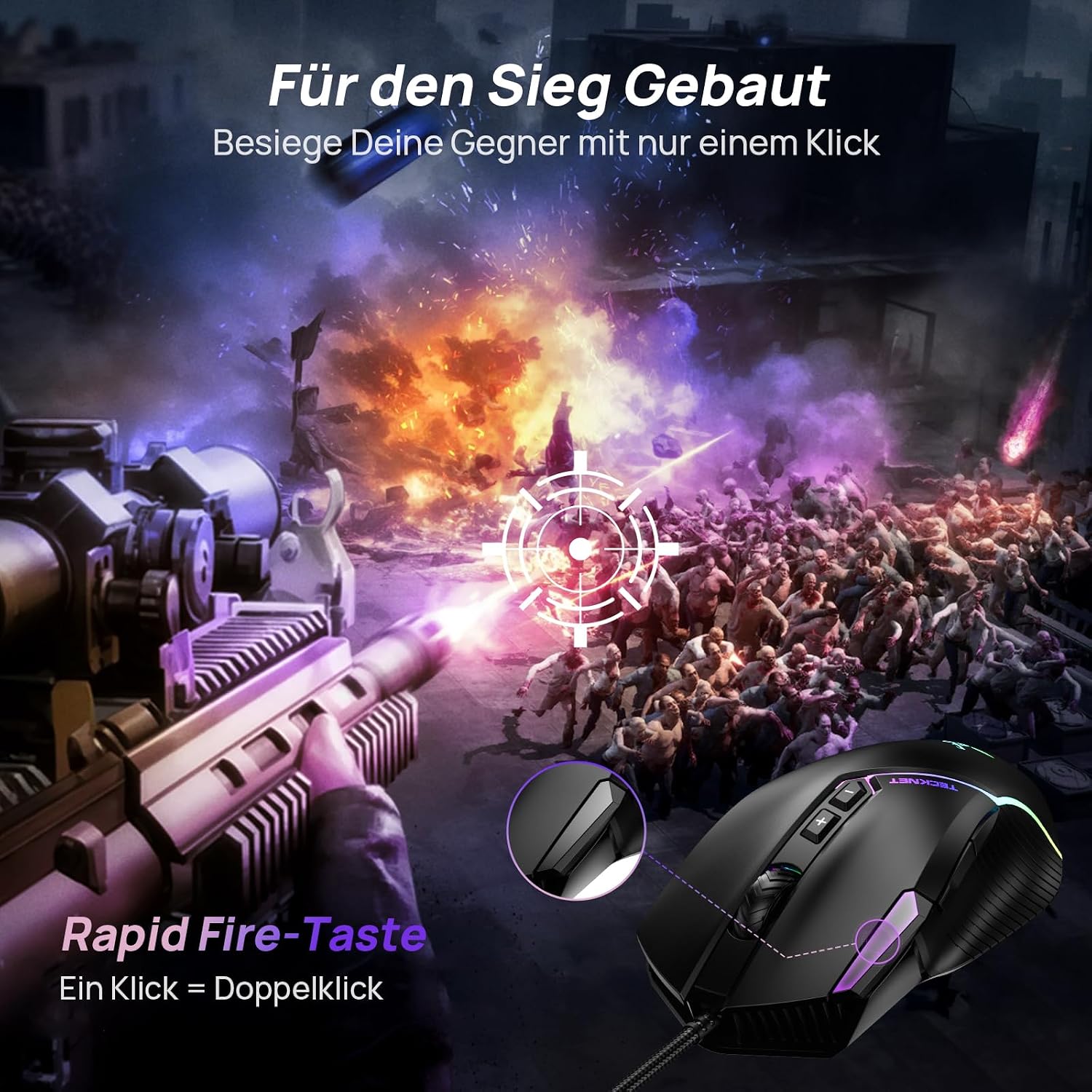 TeckNet Gaming-Maus kabelgebunden 12800 DPI RGB 8 Tasten Rechtshaender