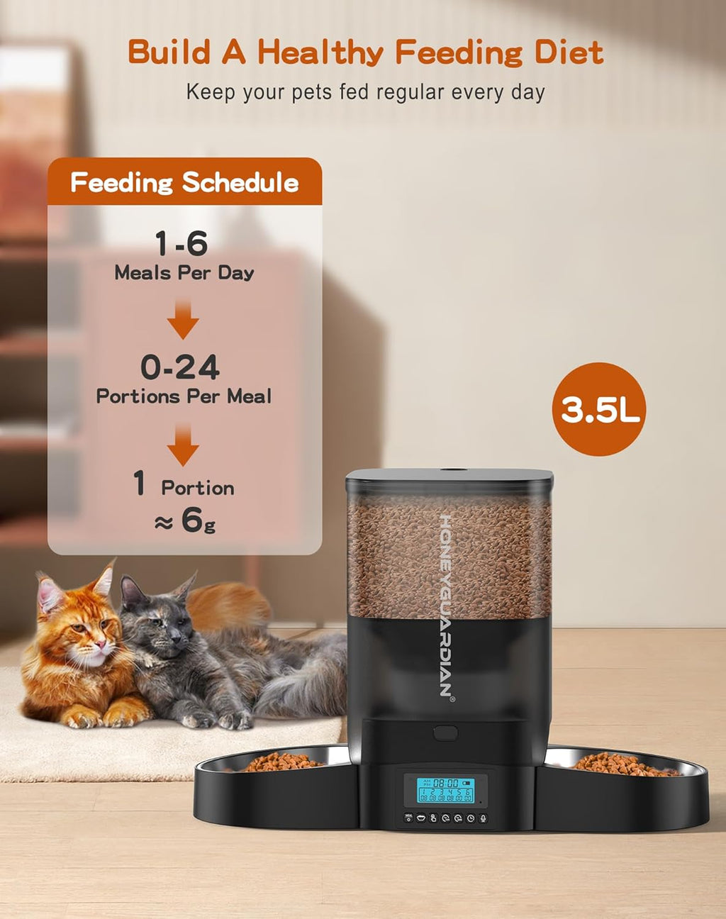 Futterautomat fuer Hunde und Katzen mit WLAN App Timer fuer 1-6 Mahlzeiten