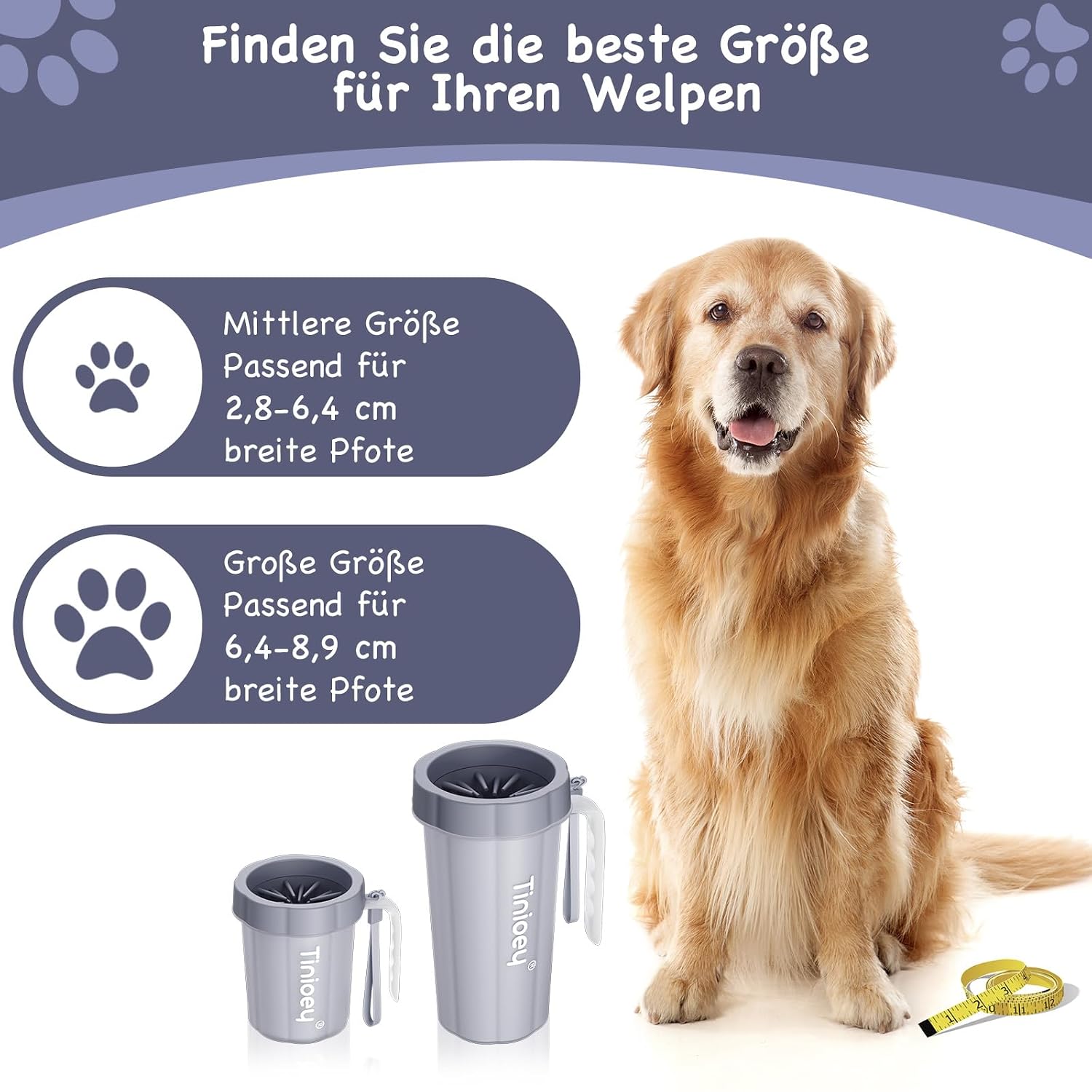 Pfotenreiniger fuer Hunde mit Griff 4 Handtuecher und Badebuerste Grau