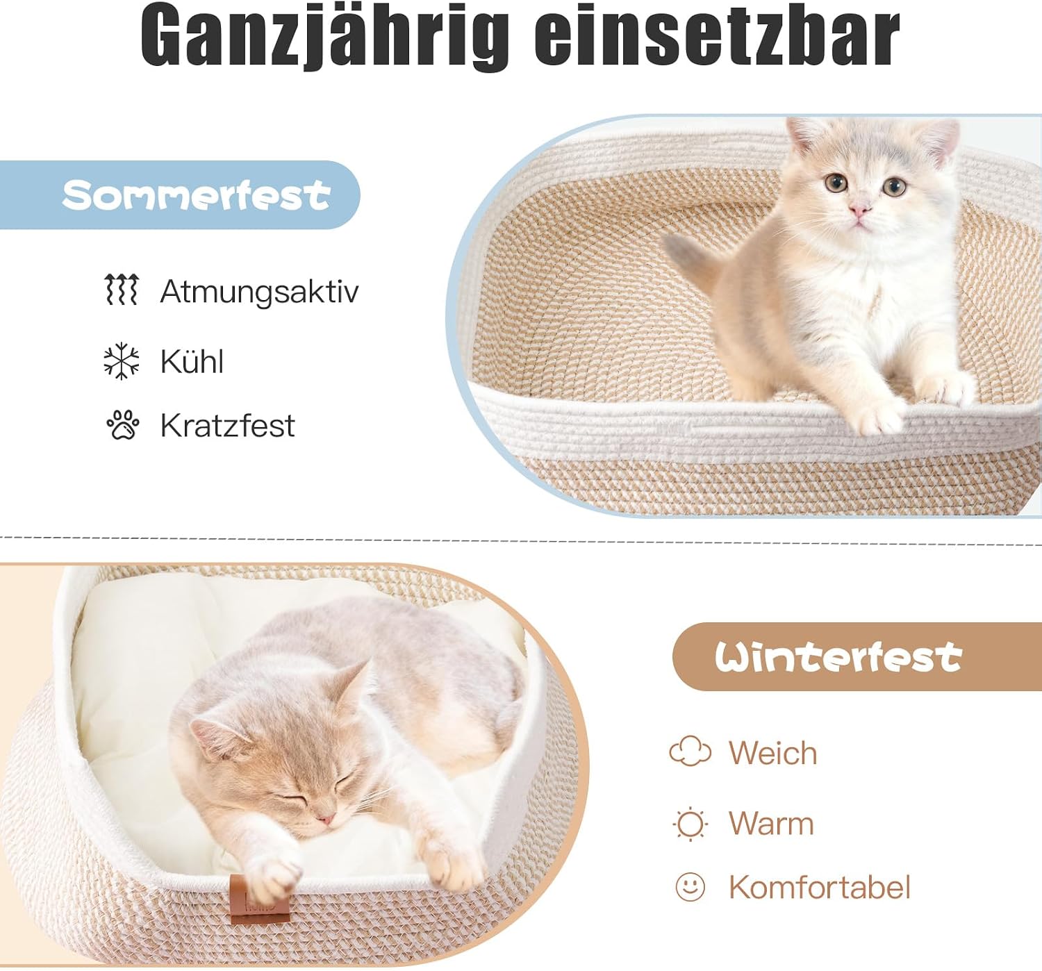 Katzenbett rund 40 cm aus Baumwolle mit Kissen, schwarz