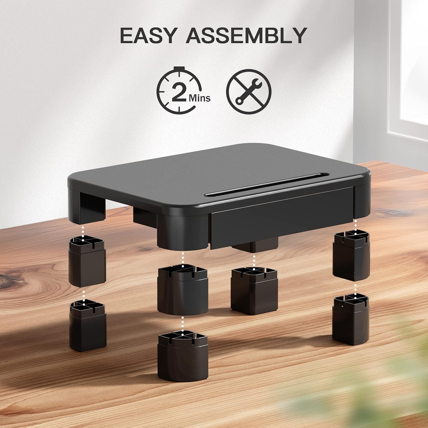 LORYERGO Monitorstaender hoehenverstellbar mit Schublade und Handyhalter PC Organi