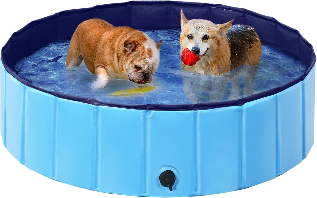 Yaheetech Hundepool faltbar 160×30 cm PVC mit Badebuerste 30cm Ozean Blau