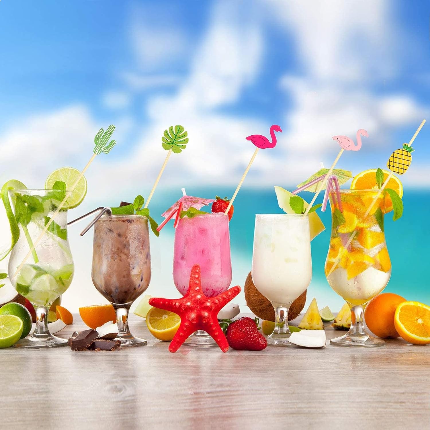 Catelves 140er Cocktail Schirmchen mit Strohhalmen 12cm-23cm