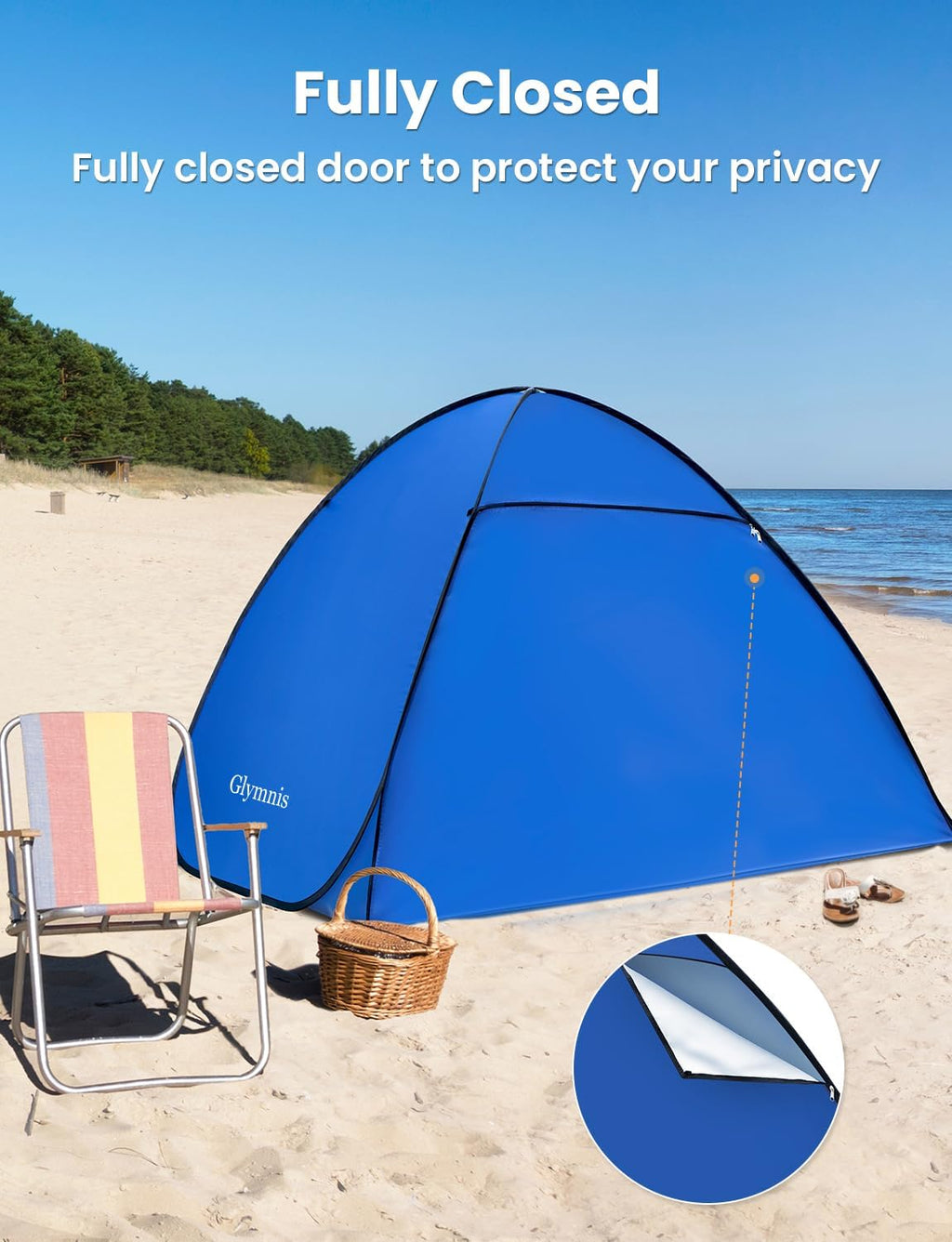 Glymnis Pop-up Strandmuschel Strandzelt UV50+ mit Reissverschlusstuer Windschutz B