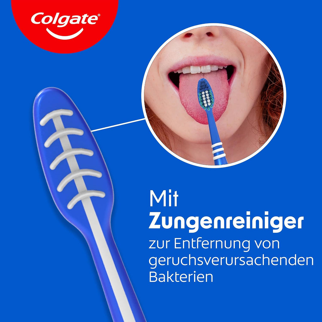 Colgate Extra Clean Zahnbuerste mittel 3er Pack mit Zungenreiniger
