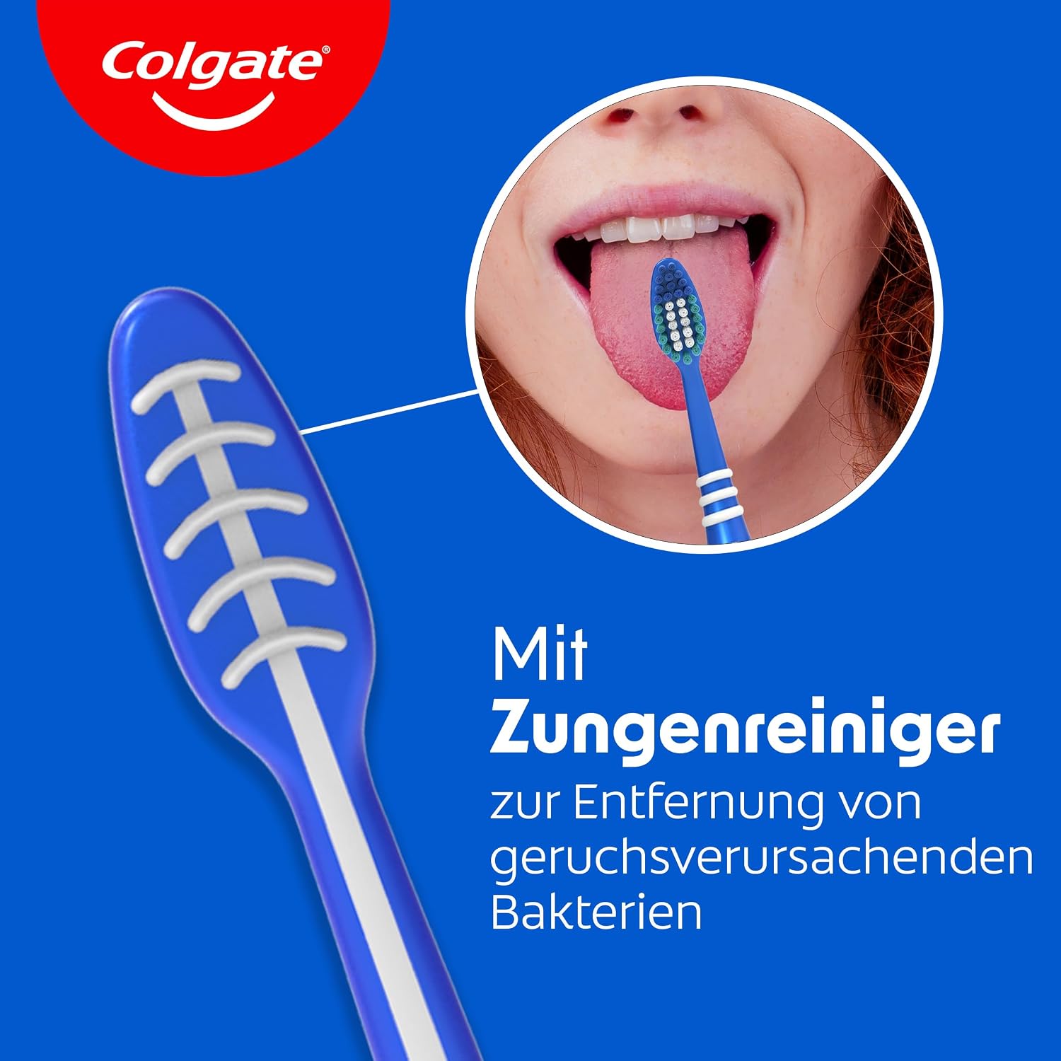 Colgate Extra Clean Zahnbuerste mittel 3er Pack mit Zungenreiniger