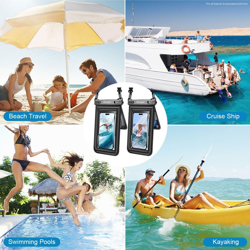 Rynapac 2er Set wasserdichte Handyhuelle IPX8 bis 8,5 Zoll mit Umhaengeband