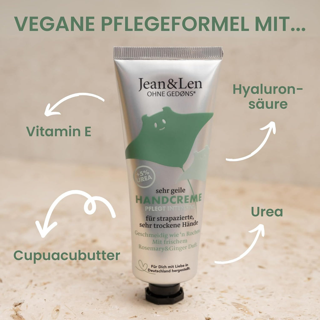 Jean & Len Handcreme Rosemary Ginger Urea vegan fuer trockene Haende