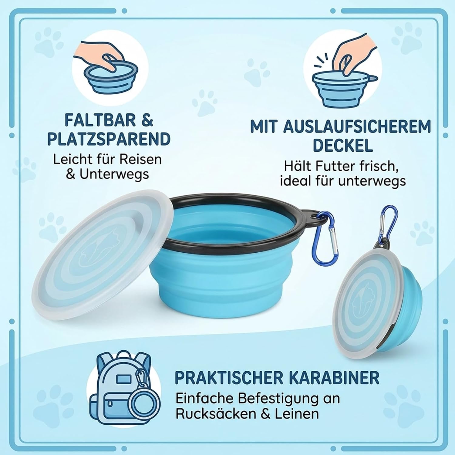 Faltbarer Hundenapf mit Deckel Wassernapf Reise Napf robust fuer unterwegs