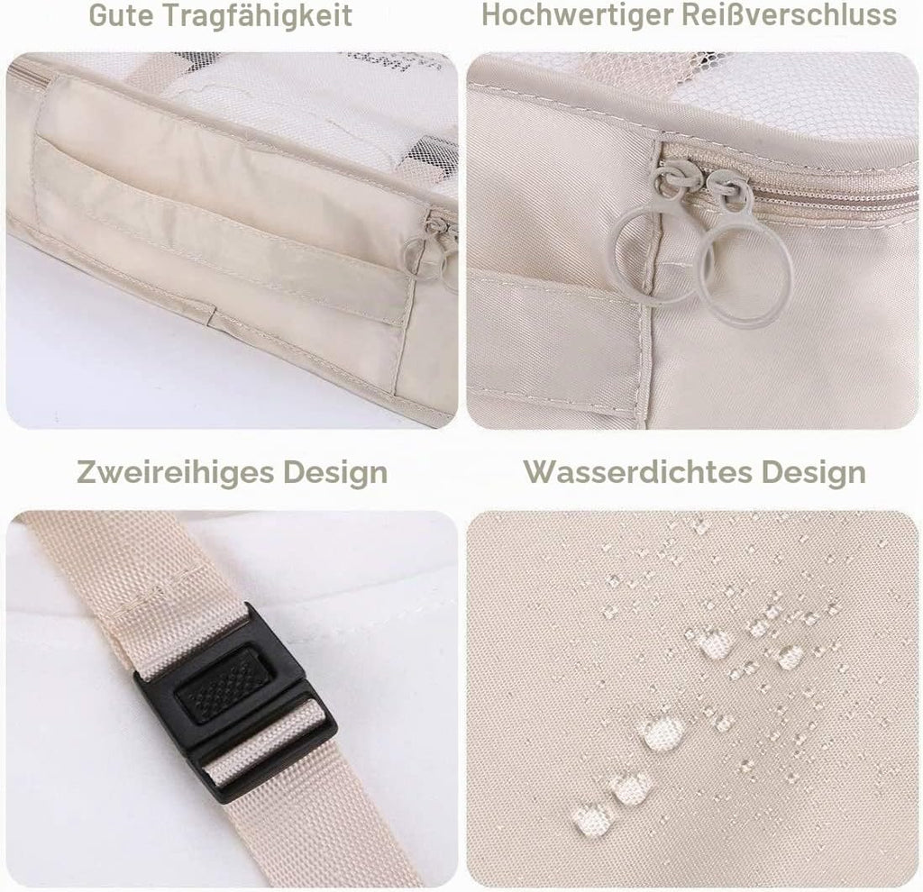 Reise Packwuerfel Set 8-teilig faltbar Gepaeck Organizer Aufbewahrung Beige