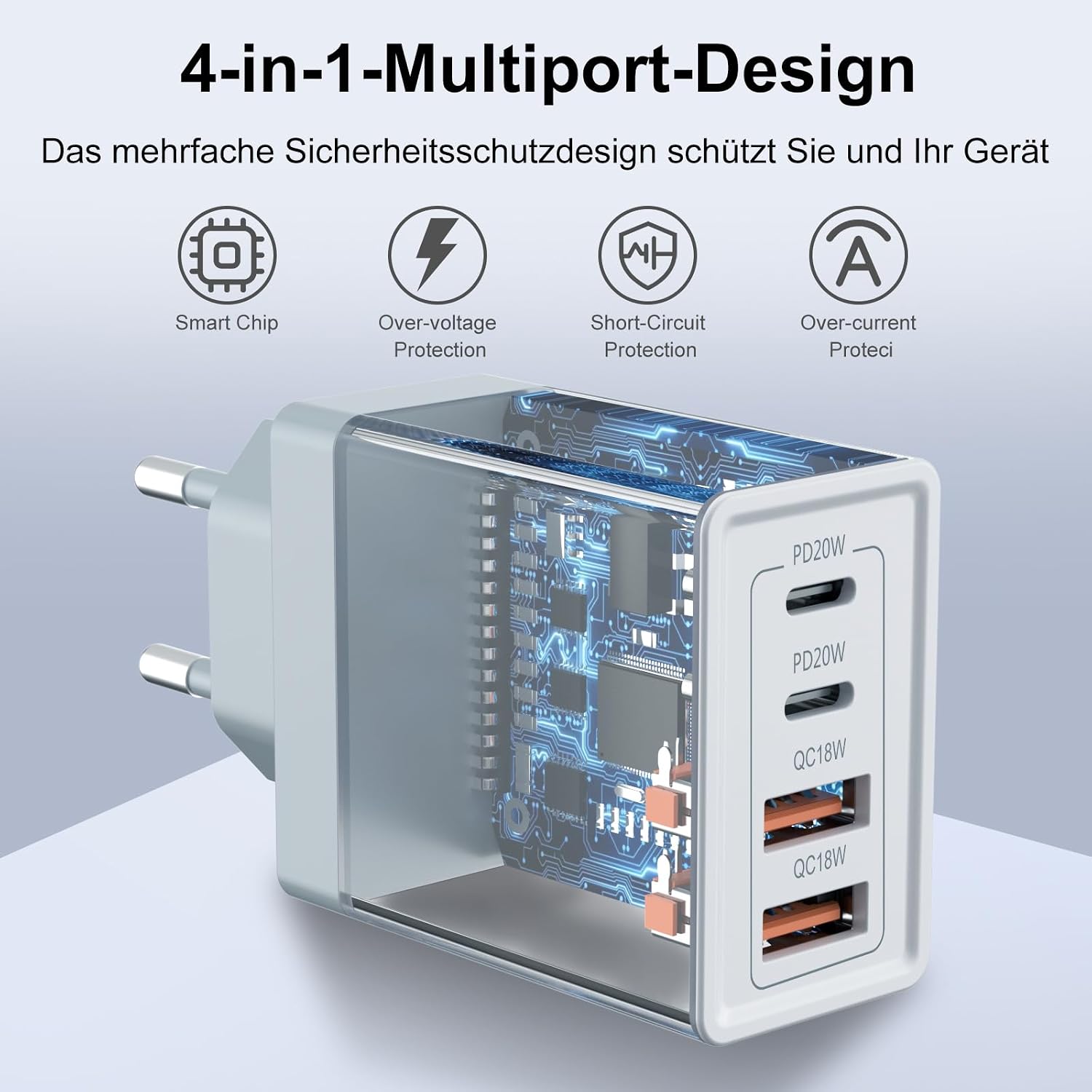 45W USB C Ladegeraet 4 Port Schnellladegeraet mit USB A und USB C