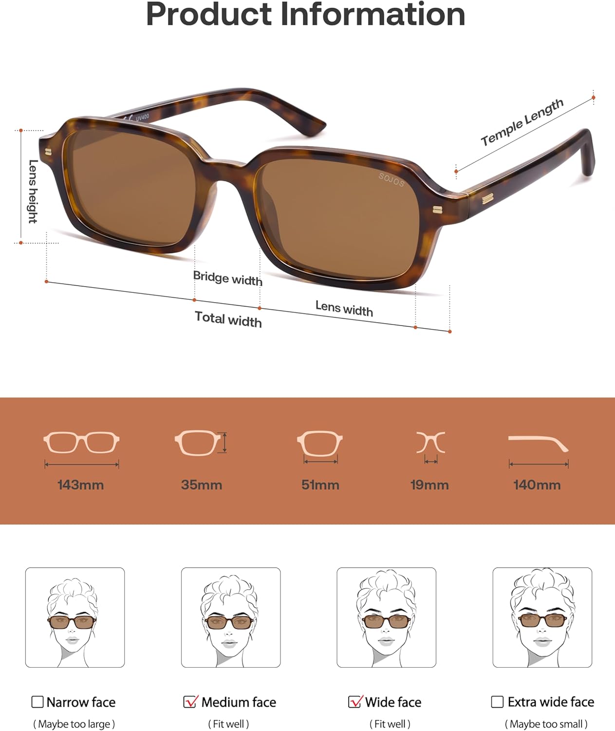 SOJOS Polarisierte Retro Sonnenbrille Damen Herren rechteckig UV400 SJ2610
