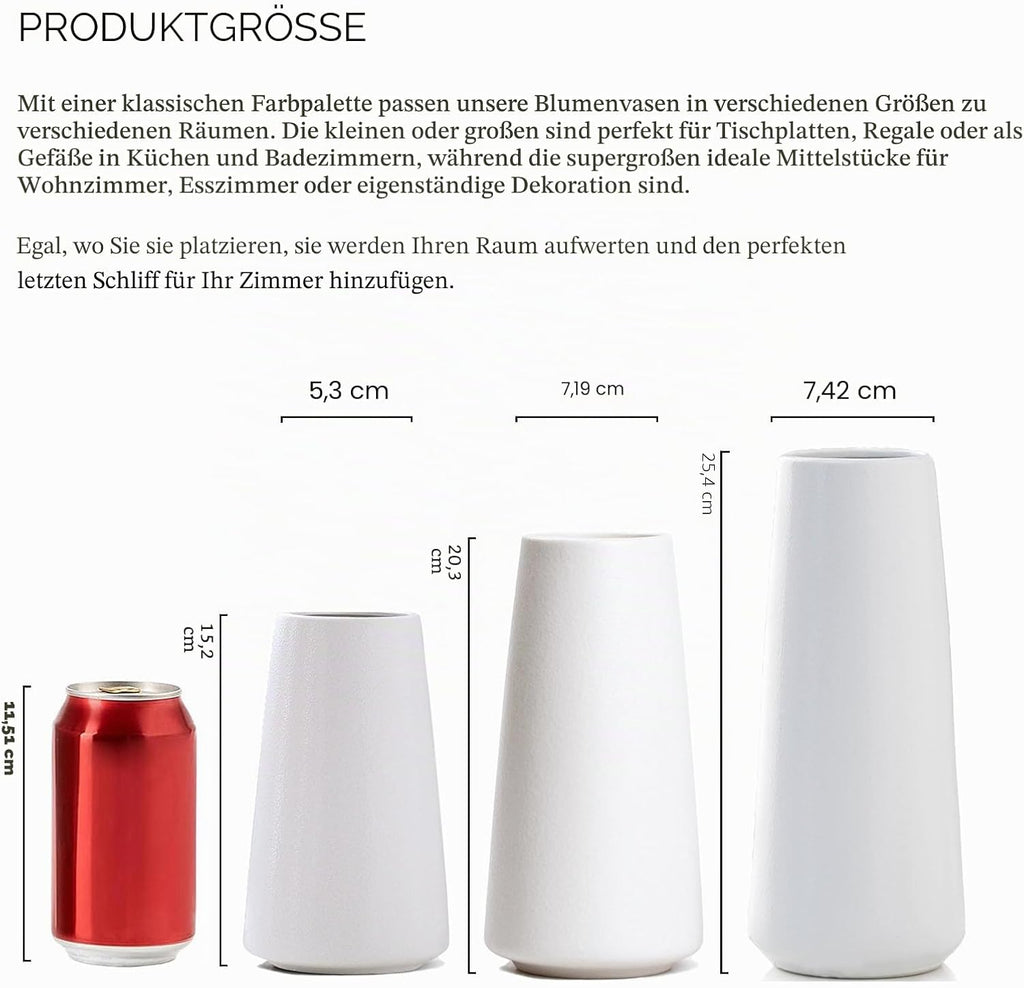 Keramikvase 15 cm Weiss - Minimalistische Blumen- und Pampasgrasvase