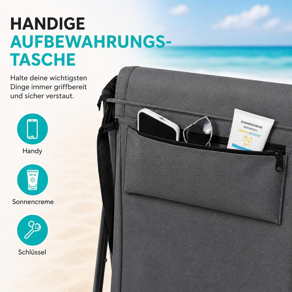 Intimo Living Strandliege klappbar verstellbar 152x51 cm Grau mit Tasche