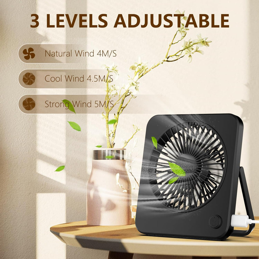 Hianjoo USB Tischventilator leise 3 Geschwindigkeiten schwarz, USB-Stromversorgu