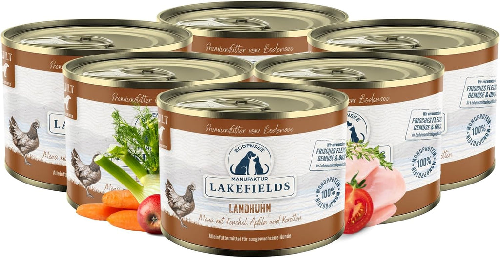 Lakefields Hundefutter Nass Huhn 61% getreidefrei 6x800g