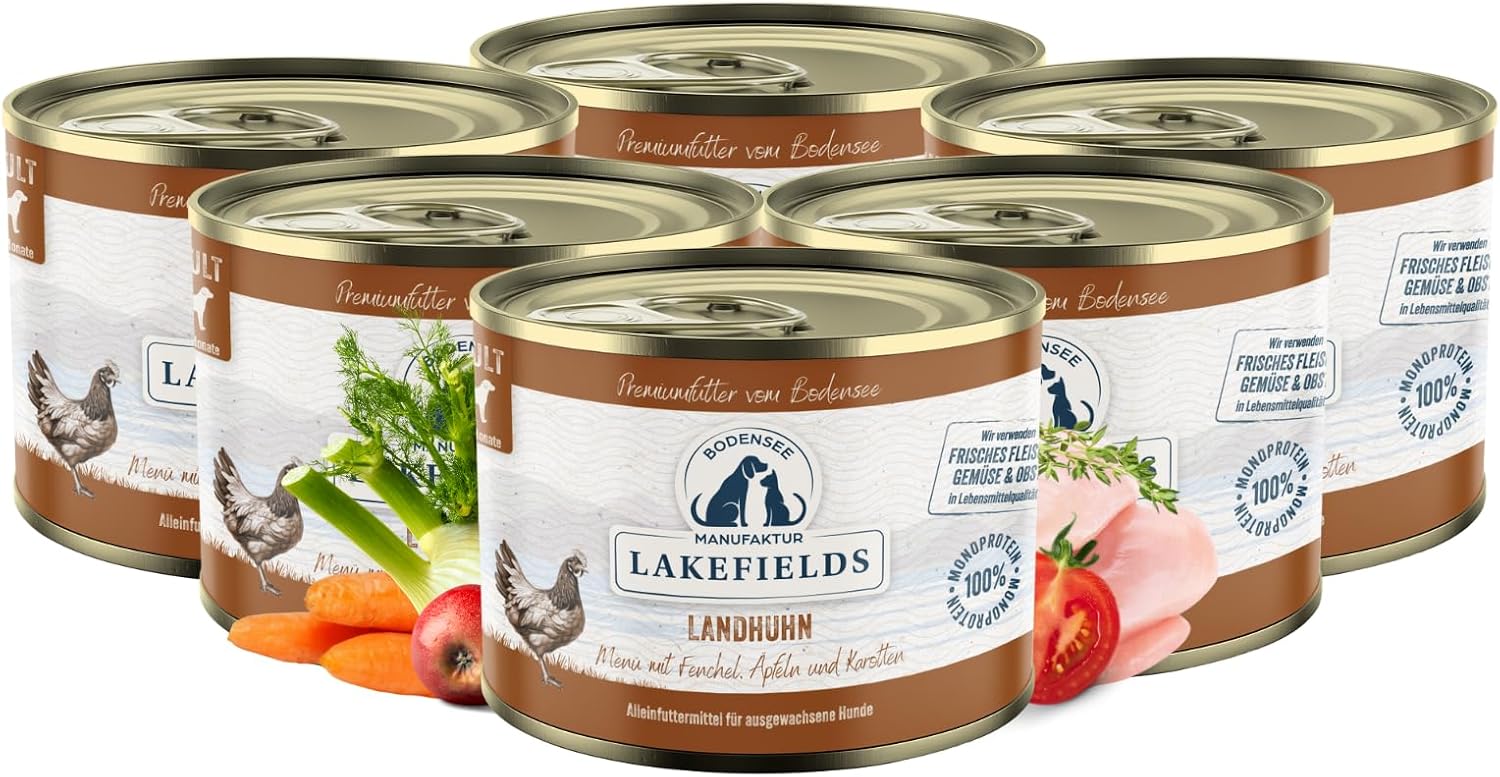 Lakefields Hundefutter Nass Huhn 61% getreidefrei 6x800g