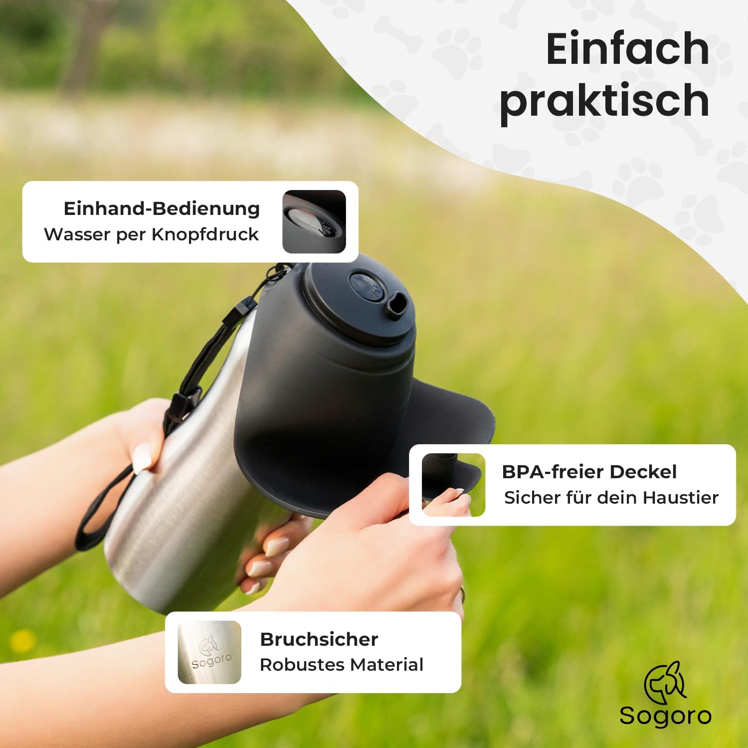 Hundetrinkflasche 700 ml Edelstahl auslaufsicher tragbar fuer unterwegs