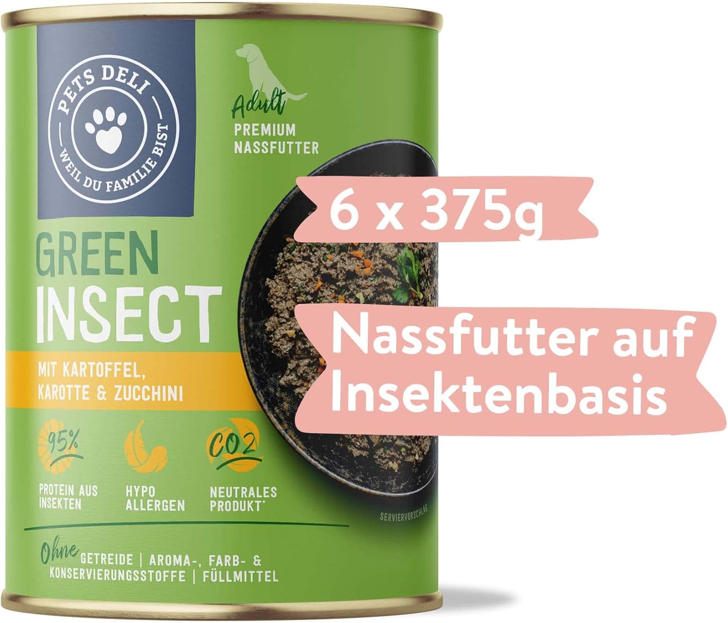 Pets Deli Green Insect Hunde Nassfutter Insektenbasis 6x375g verschiedene Sorten