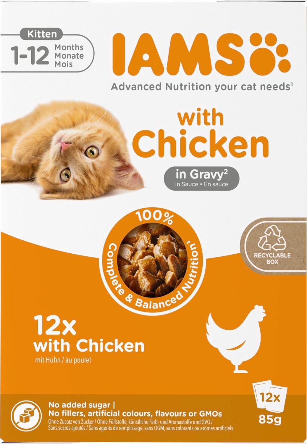 IAMS Delights Kitten Nassfutter 24x85g Huhn in Sauce Katzenfutter Monate