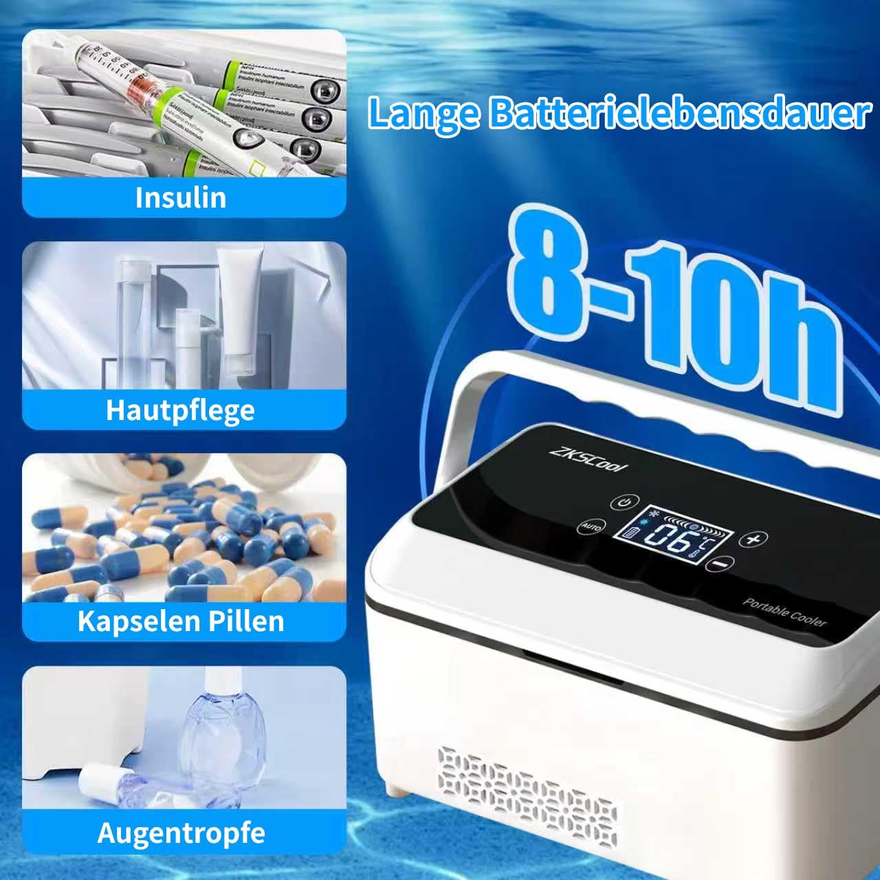 Insulin Kuehlbox elektrisch °C mit LCD Temperaturanzeige 13600mAh Akku